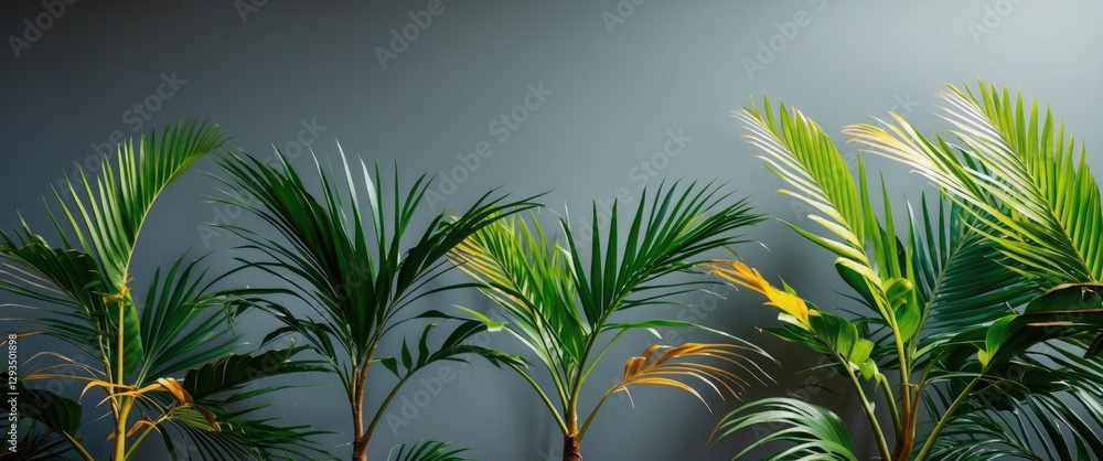 Aufkleber lush palm leaves against a gray backdrop with soft selective focus creating a serene and tropical am