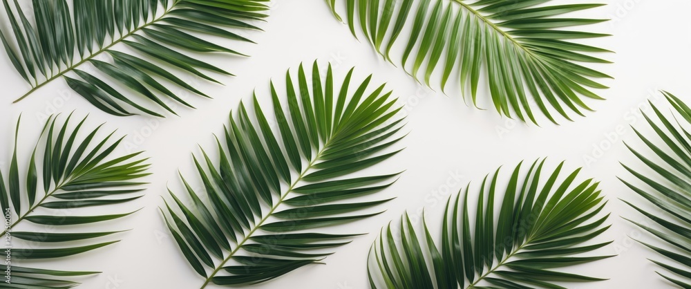 Poster lush green palm leaves isolated on white background ideal for summer themes and text placement with 