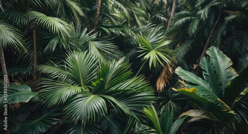 Poster tropical palm leaves dense foliage background with space for text or design elements in nature inspi