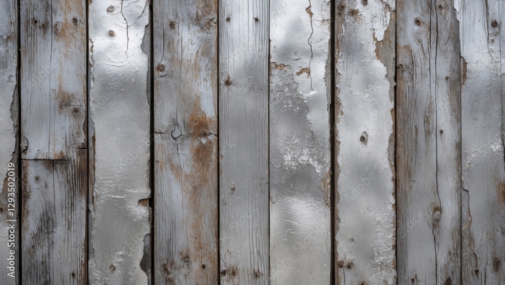 Poster weathered silver wooden planks with peeling paint providing a rustic and vintage backdrop for creati
