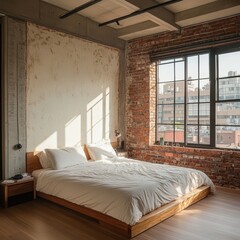 The Modern Bedroom Features A Minimalist Bed With Sunlight