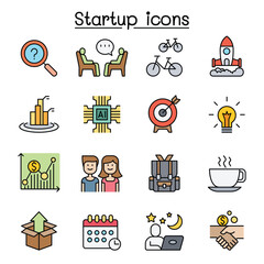 Startup icon set in thin line style