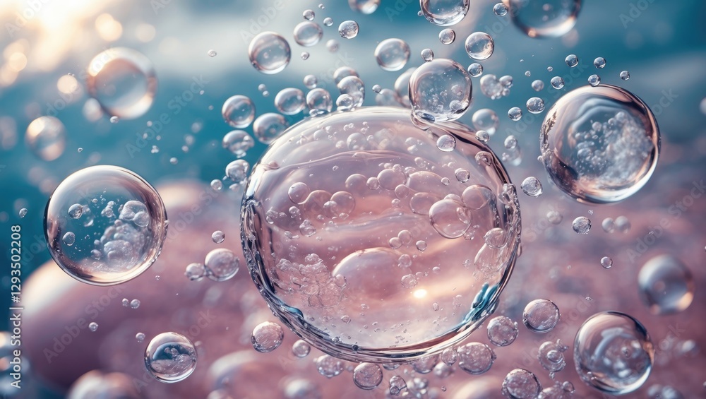 Poster bubbles in water creating a tranquil background emphasizing health and wellness with a dreamy, ether