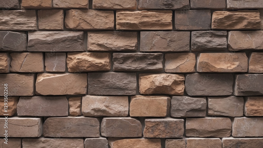 Poster textured wall made of diverse brown stone bricks creating a rustic and warm background suitable for 