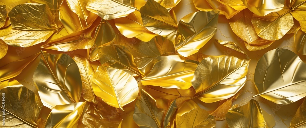 Poster golden metallic leaves texture background with a vibrant shiny finish ideal for luxury or artistic d