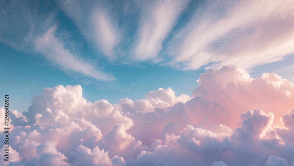 Aufkleber Pastel sky and fluffy clouds in soft hues creating a serene background atmosphere for tranquil and dreamy visual concepts.