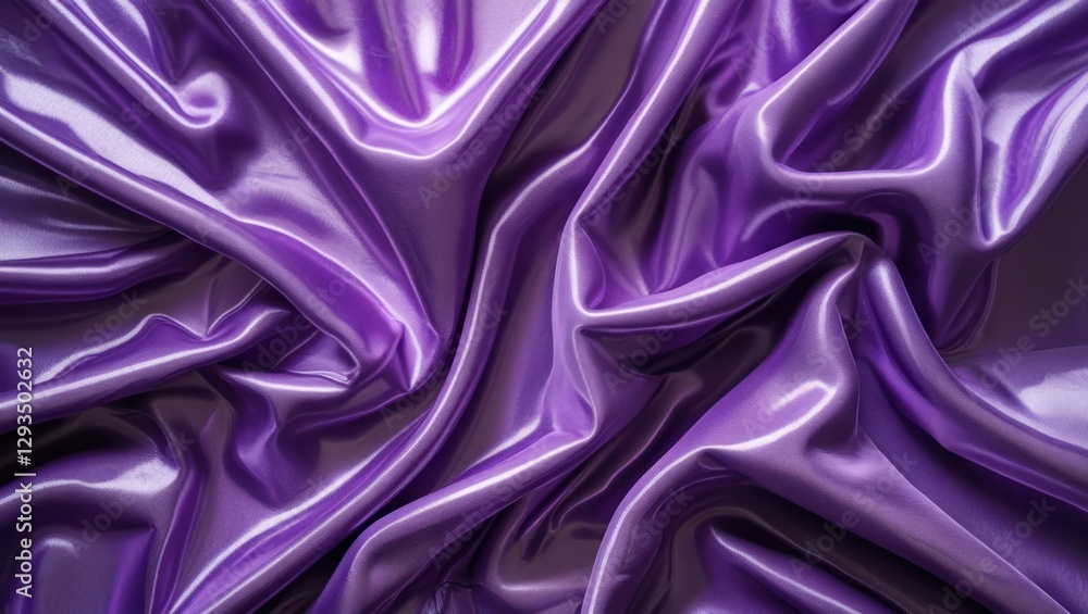 Aufkleber Elegant shiny purple satin fabric texture with wavy folds creating a luxurious and visually appealing background.