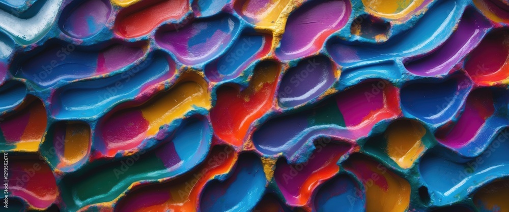 Poster abstract colorful texture of layered paint on steel with vibrant hues and unique patterns creating a