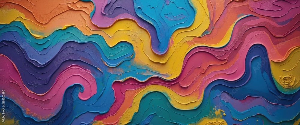 Poster vibrant abstract painting with textured swirls in colorful layers creating a dynamic and energetic b