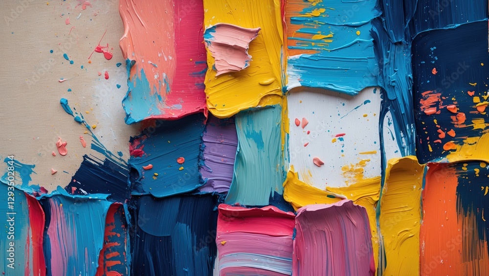 Poster abstract art canvas texture with vibrant brushstrokes in various colors showcasing artistic techniqu