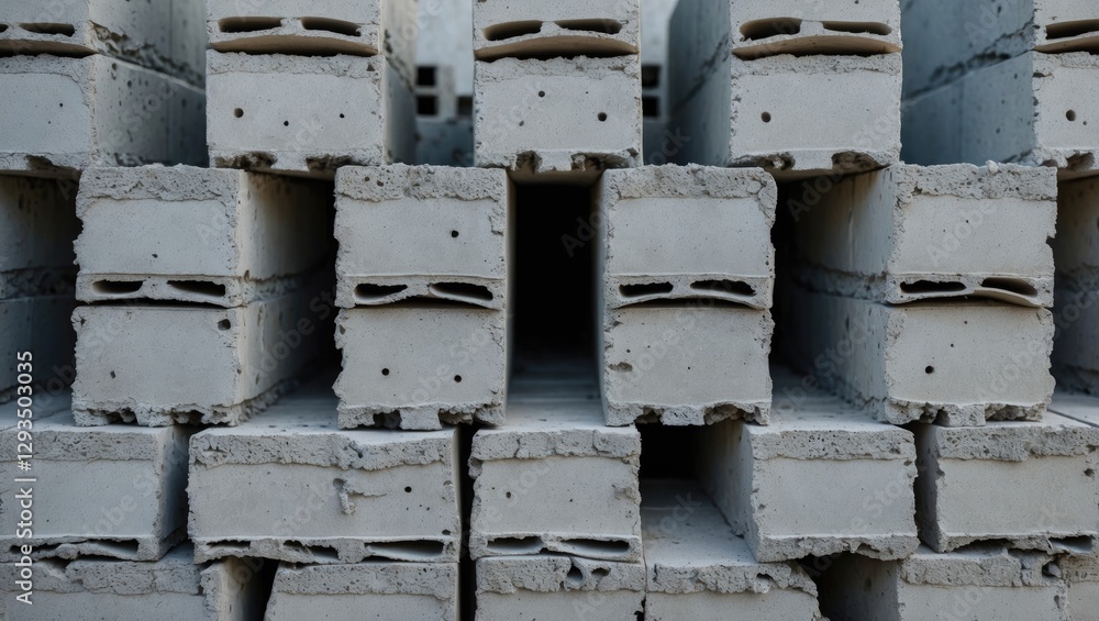 Poster aerated concrete blocks stacked in a warehouse showcasing their unique texture and structural design