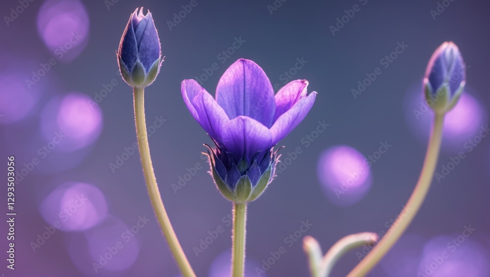 Poster Delicate Purple Flower Buds with Soft Focus Background and Space for Text or Design Elements