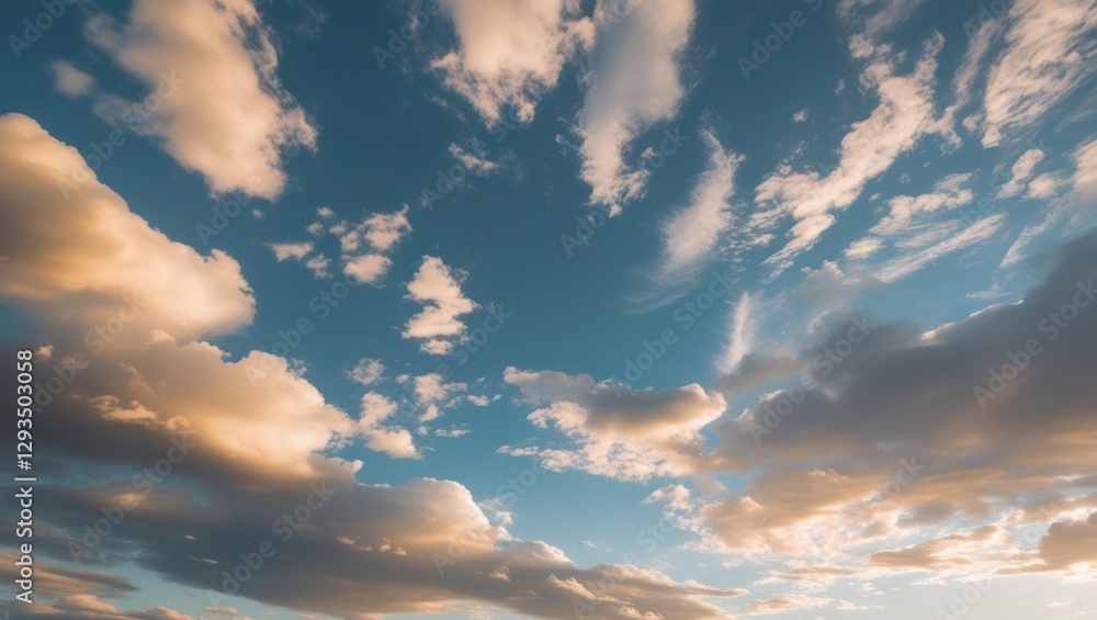 Aufkleber Bright blue sky with soft white clouds creating a serene and natural daylight atmosphere perfect for background use in various designs.