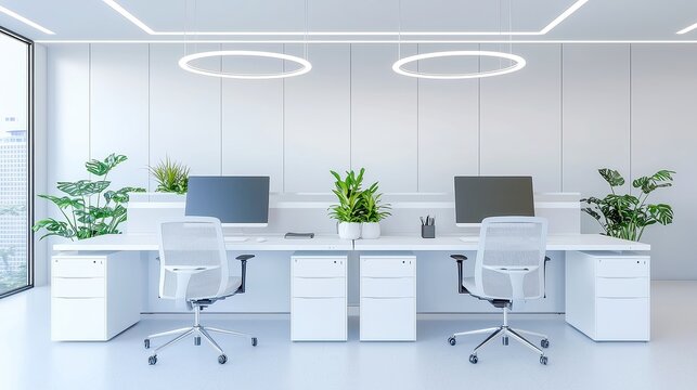 Modern Corporate Headquarters, a sleek and innovative workspace, showcases minimalist design, functional workstations, and an atmosphere that fosters collaboration and professionalism