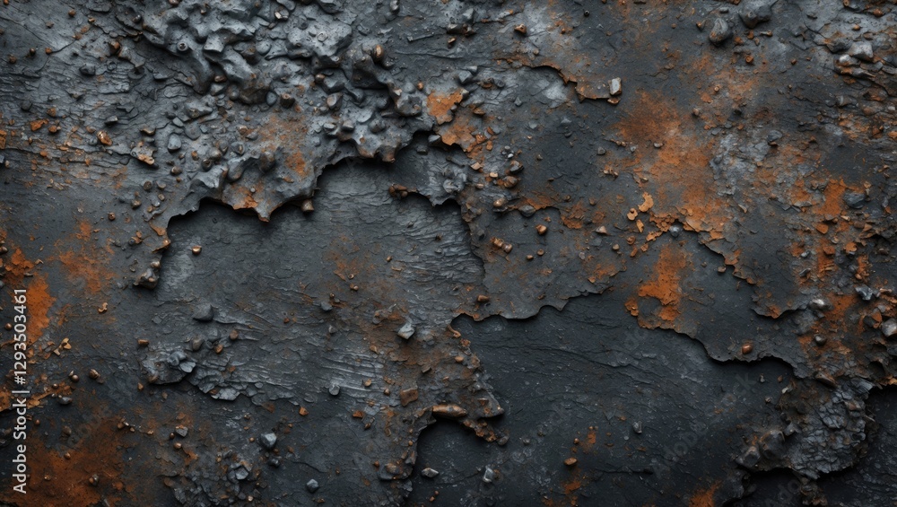Poster rusty metal surface with textured oxidized layers showcasing a grunge effect and a blend of dark and