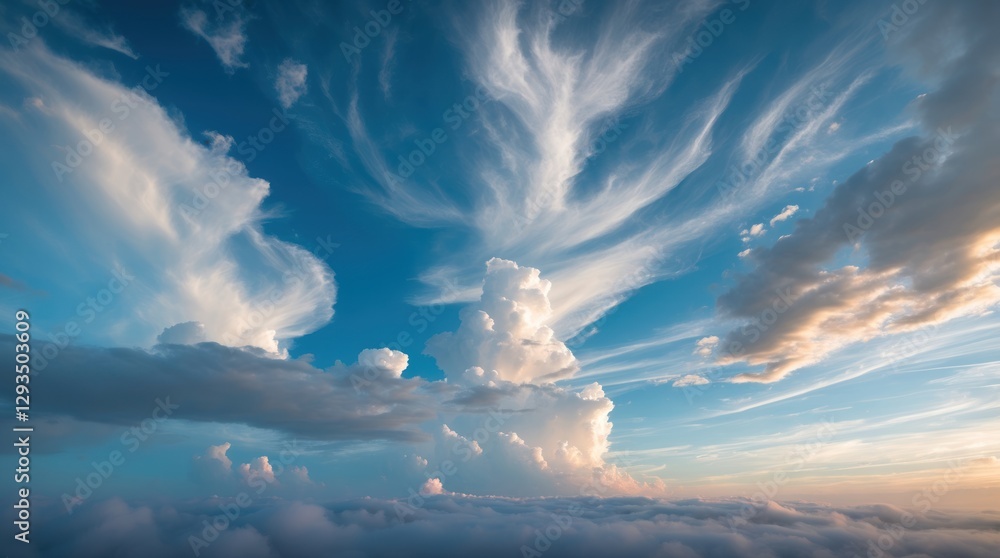 Poster breathtaking clouds in a vibrant sky creating an abstract natural background showcasing the beauty o