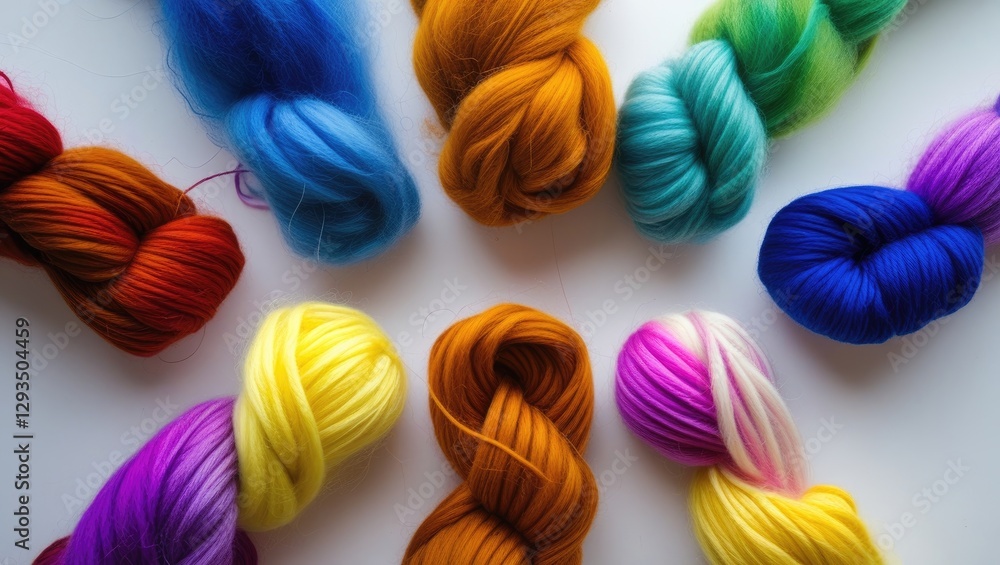 Aufkleber Vibrant collection of colorful wool threads arranged in a circular pattern on a clean white background for crafting and textile projects