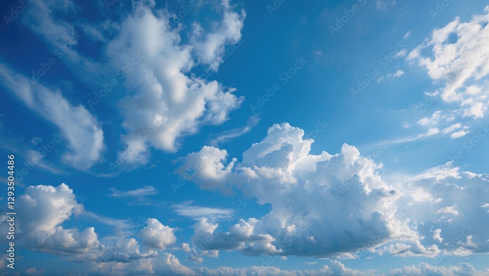 Aufkleber Vast blue sky adorned with fluffy white clouds creating a serene and tranquil atmosphere ideal for backgrounds and nature themes.
