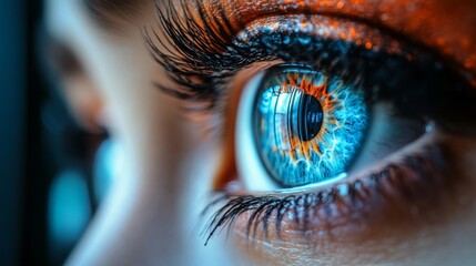 A captivating eye reflects the beauty of vivid colors and intricate patterns in the light