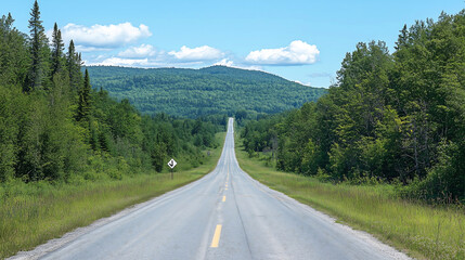 Fototapeta premium Scenic Winding Road Through Green Forest – Travel, Adventure, and Nature Landscape perfect for travel blogs, road trip websites, adventure photography, nature-themed content, wallpapers, stock photogr