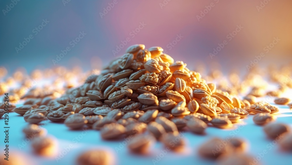 Poster macro shot of organic quinoa seeds with soft focus background showcasing textures and natural colors