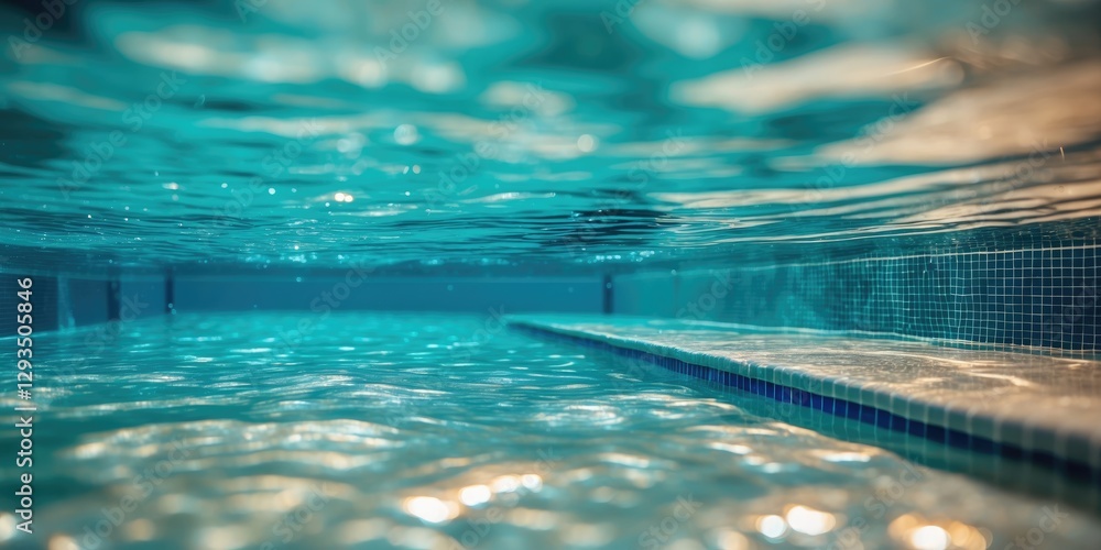 Poster Serene Underwater View of Swimming Pool with Clear Water and Soft Reflections Ideal for Relaxation and Leisure Themes