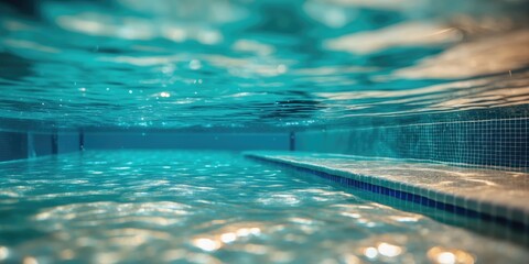Obraz premium Serene Underwater View of Swimming Pool with Clear Water and Soft Reflections Ideal for Relaxation and Leisure Themes