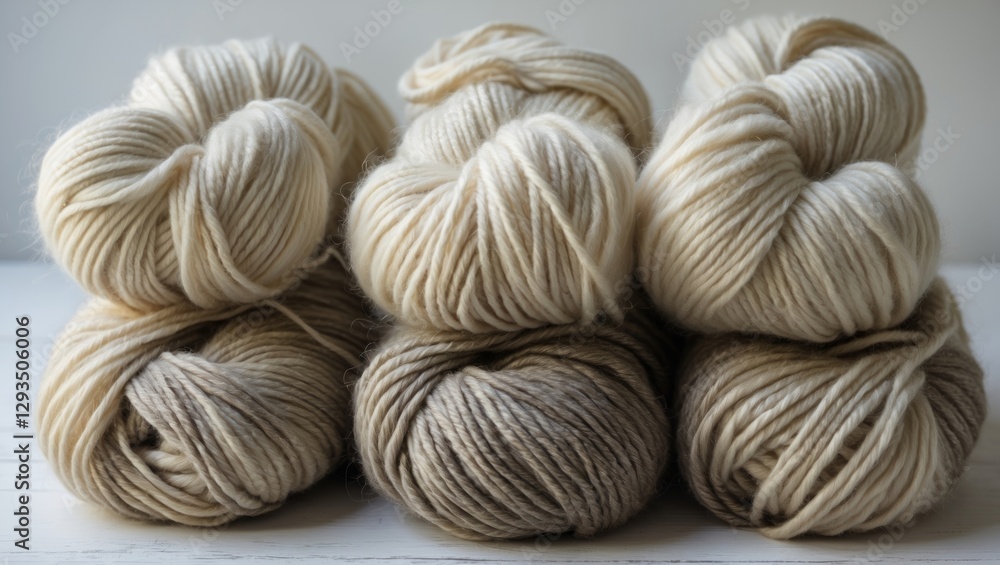 Poster natural sheep wool yarn skeins in various shades showcasing texture and craftsmanship for handmade k