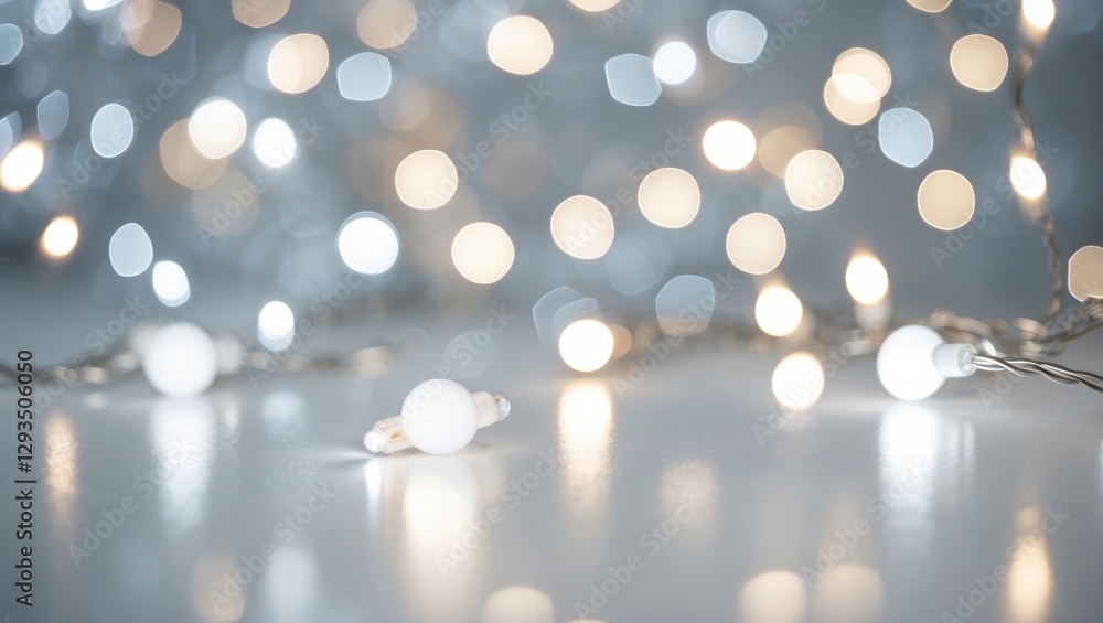 Poster silver and white bokeh lights creating a dreamy abstract background for festive or holiday-themed de