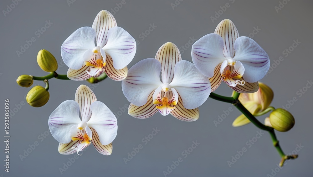 Aufkleber orchid branch with delicate white pastel flowers in studio setting showcasing intricate patterns and