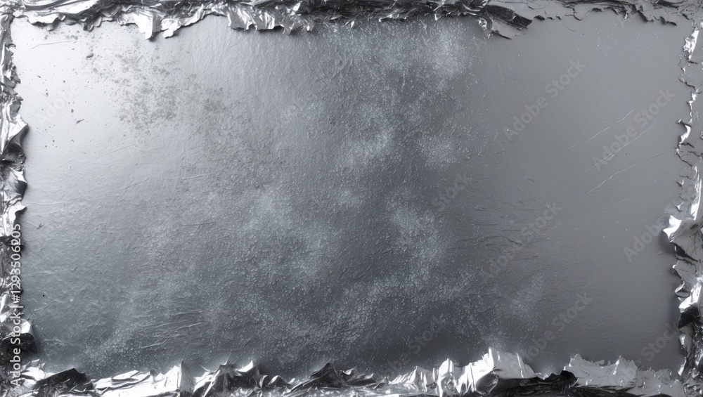 Poster Silver foil background texture with distressed edges featuring a vintage grunge appearance and subtle gradients for depth and visual interest.