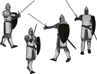Fototapeta premium vector sketch illustration of royal soldier design with sword and shield weapon wearing iron armor 