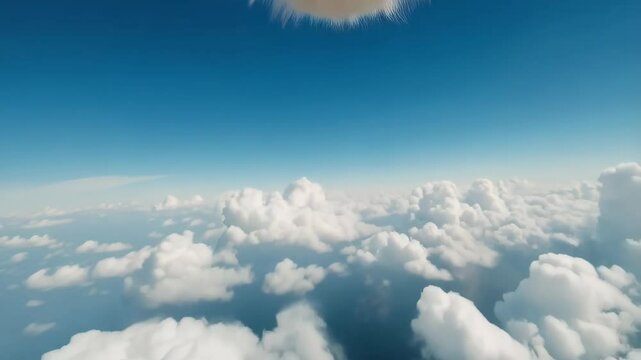 A cat is flying through the air with a parachute