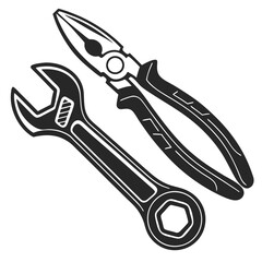 Wrench & pliers silhouette vector illustration