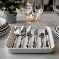 Elegant silverware setting, dinner party