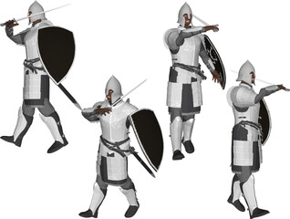Obraz premium vector sketch illustration of royal soldier design with sword and shield weapon wearing iron armor 