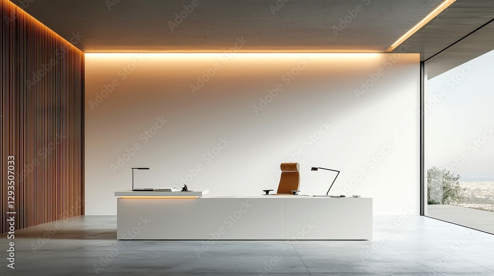 Poster modern office elegance, a sleek workspace featuring innovative hidden storage, creating a tidy and s