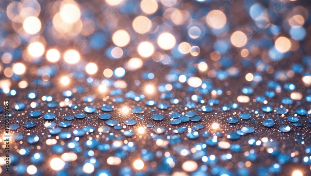 Poster Blue glitter texture background with bokeh lights creating a shimmering effect ideal for festive themes or artistic designs.