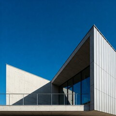 Minimalist colorful architecture against the blue sky, low angle view