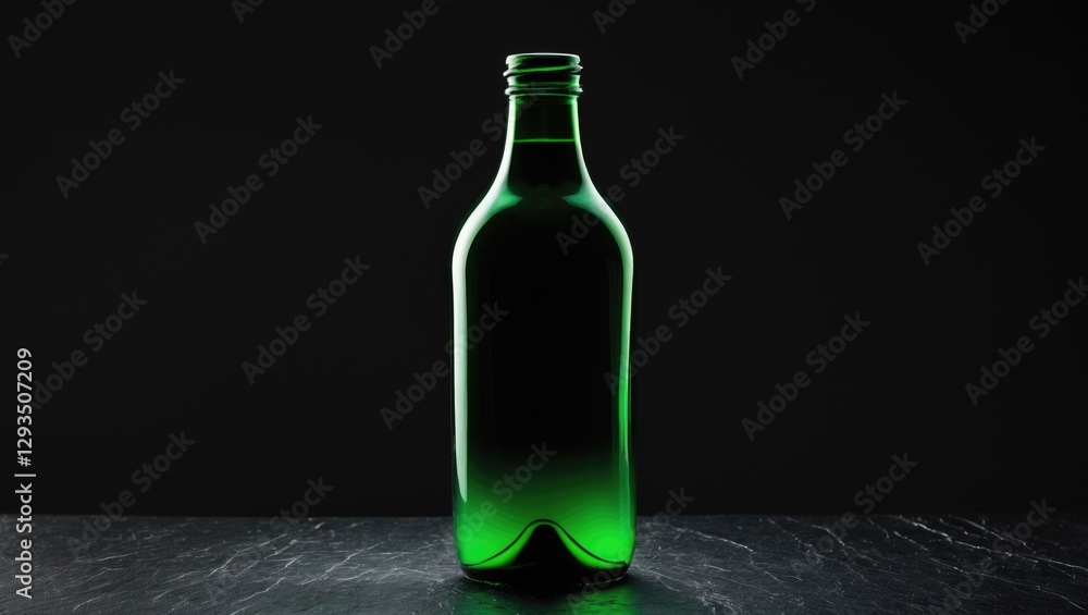 Poster green bottle silhouette against a black background showcasing minimalist design and contrast for use