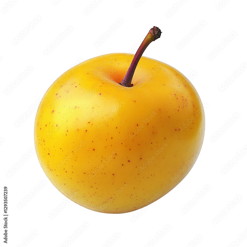 Poster single. shiny yellow apple with a smooth surface and a slender stem. showcasing its vibrant color an