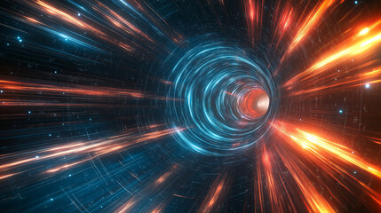 A time-travel wormhole surrounded by streaks of light