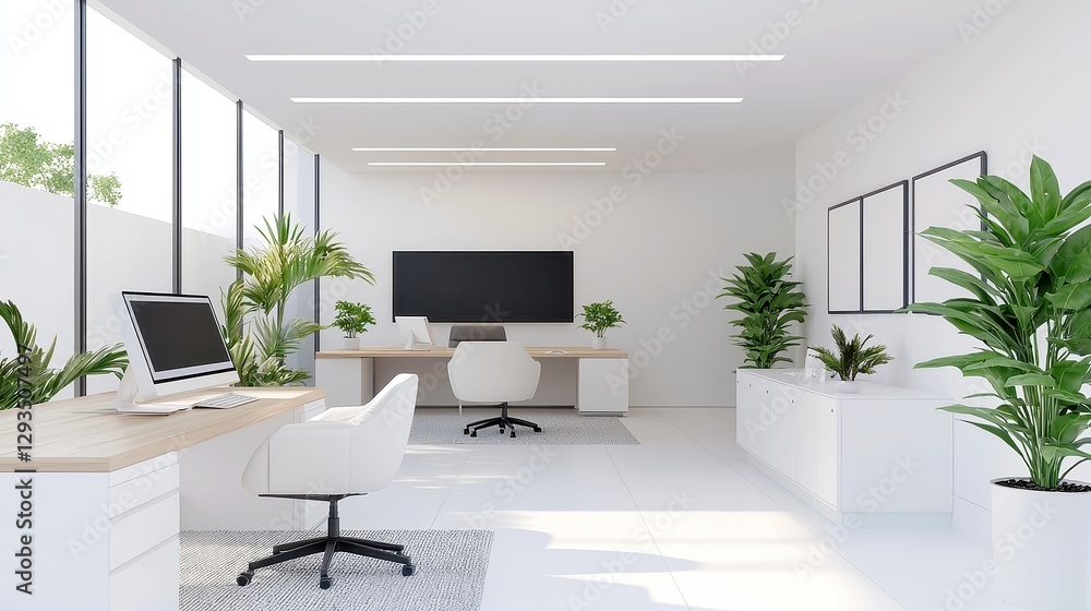 Aufkleber bright and airy modern office design, featuring expansive windows and skylights that enhance product