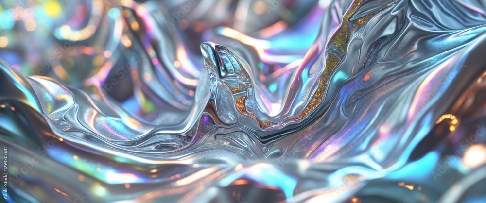 Aufkleber Abstract silvery metallic texture with iridescent colors and fluid patterns perfect for backgrounds or design elements.