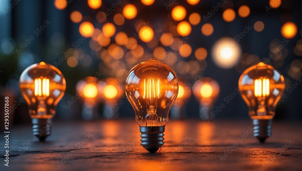 Aufkleber illuminated warm light bulbs with orange bokeh creating a soft and dreamy atmosphere in a cozy setti