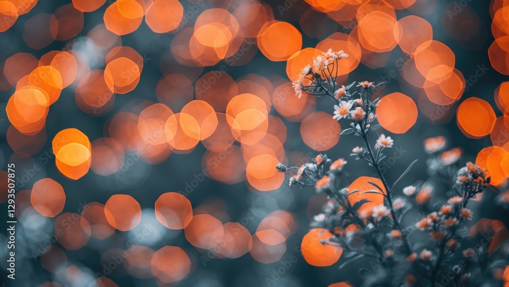Poster vibrant orange bokeh with delicate flowers creating a dreamy atmosphere perfect for backgrounds and 