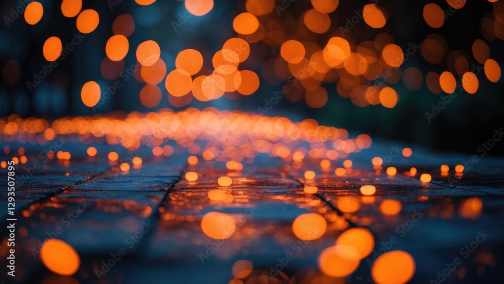 Poster warm orange bokeh lights creating a dreamy abstract background with blurred textures ideal for festi