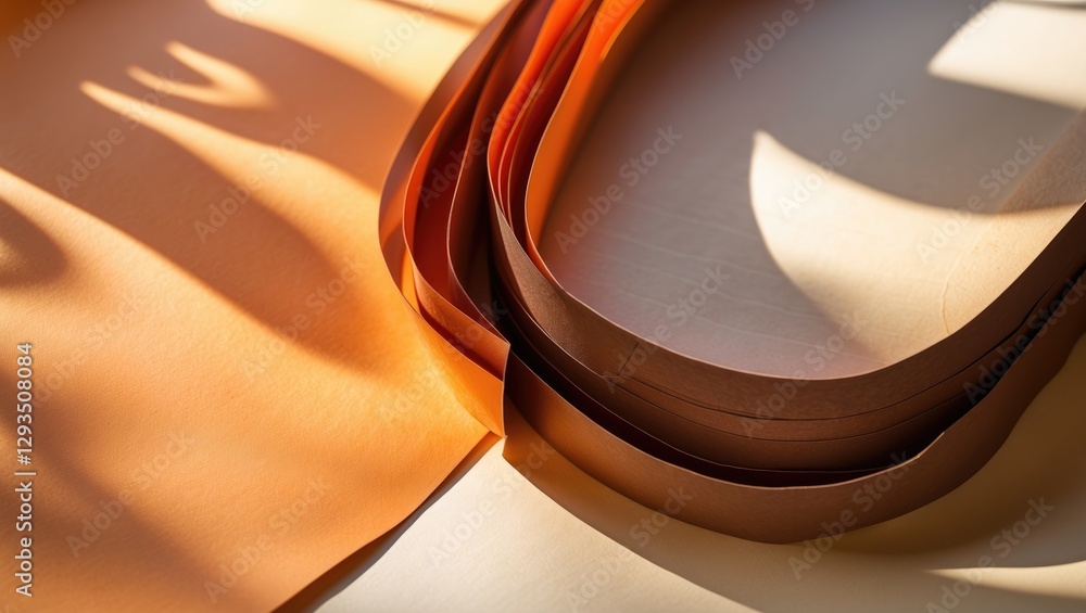 Poster curved orange and brown paper with soft light and shadow creating an abstract background ideal for d