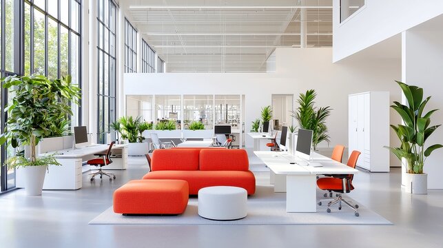 Collaborative Modern Office, a dynamic workspace designed for teamwork and adaptability, features sleek multi-purpose furniture and open layouts promoting innovation and flexibility