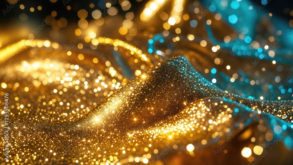 Poster Glittering gold and blue sparkling background with a luxurious texture ideal for festive and creative designs or celebrations.